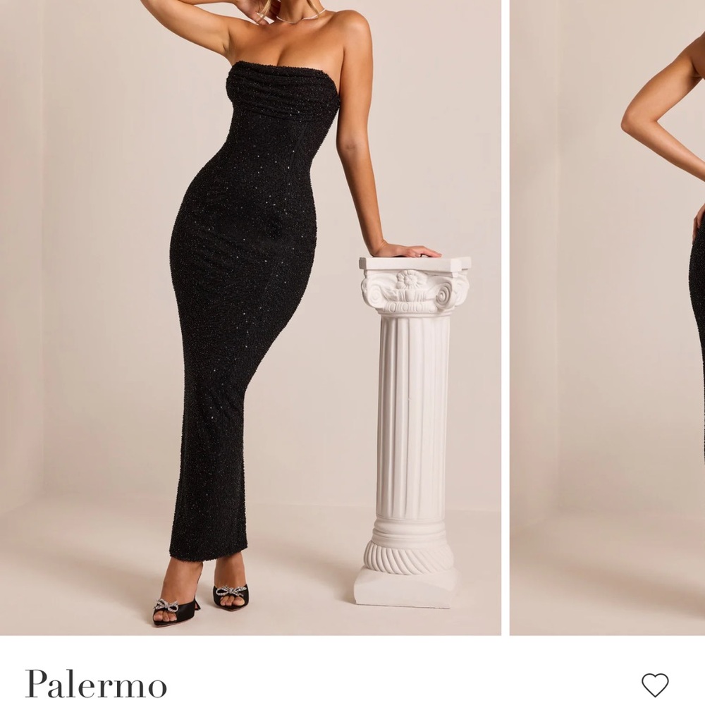 Oh Polly Embellished Bandeau Cowl Neck Maxi Dress in Black